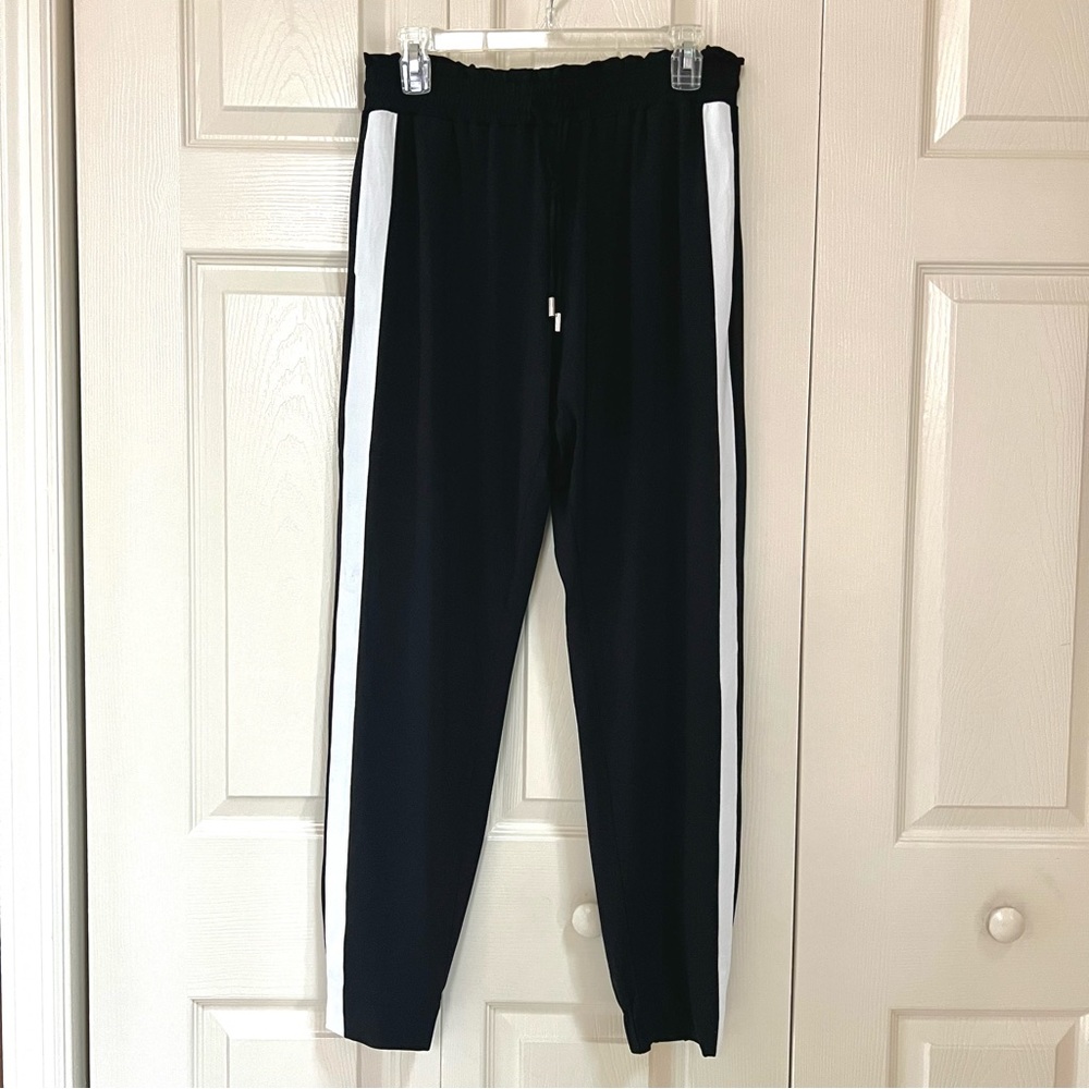 Iris Setlakwe Black w/ White Side-Stripe Paper Bag Waistband Jogger Track Pants - Picture 2 of 12
